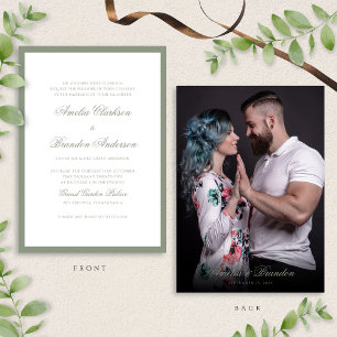 Convite Casamento de Fotografias com Verde e Script Clássi