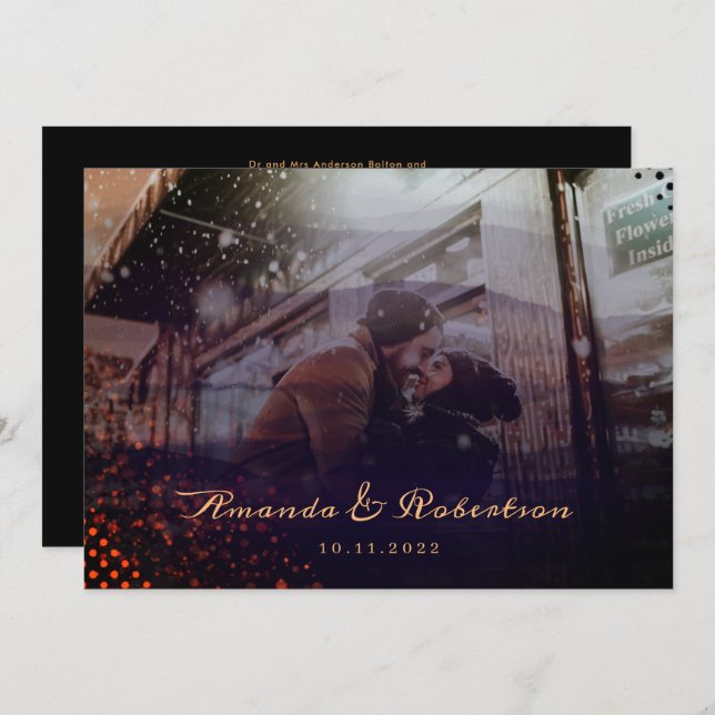 Convite Casamento de Fotografias da Sobreposição da Onda E (Frente/Verso)