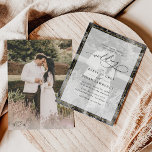 Convite Casamento de Fotografias de Borda Dourada e Branca<br><div class="desc">Este elegante Convite de Casamento apresenta um texto de caligrafia de script abrangente, emparelhado com uma fonte de serifa & moderna em branco, com uma cobertura de fotos escuras na frente (foto BnW) e uma segunda foto (colorida) no verso, com um monograma personalizável. A foto frontal tem um filtro BnW,...</div>