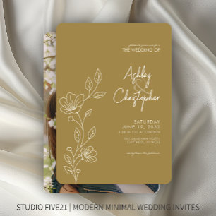 Convite Casamento de Fotografias de Contorno de Folhagem D