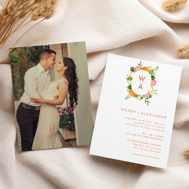 Convite Casamento de Fotografias de Crest Monogramas Citru (Criador carregado)