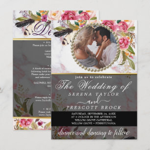 Convite Casamento de Fotografias de Elegante Marble e Flor