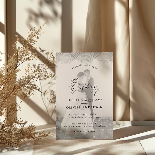 Convite Casamento de Fotografias de Espelhamento Branco e  (Criador carregado)