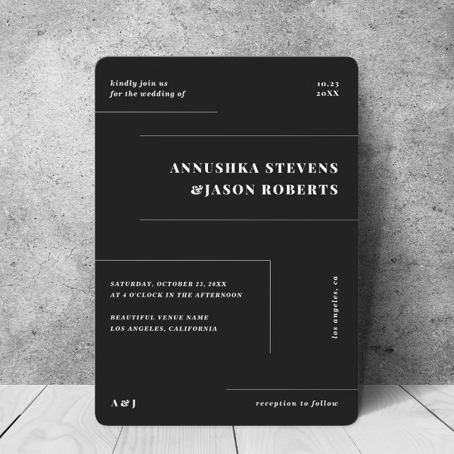 Convite Casamento de Fotografias de Linhas Geométricas Neg (Criador carregado)