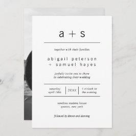 Convite Casamento de Fotografias de Monograma Branco e Pre