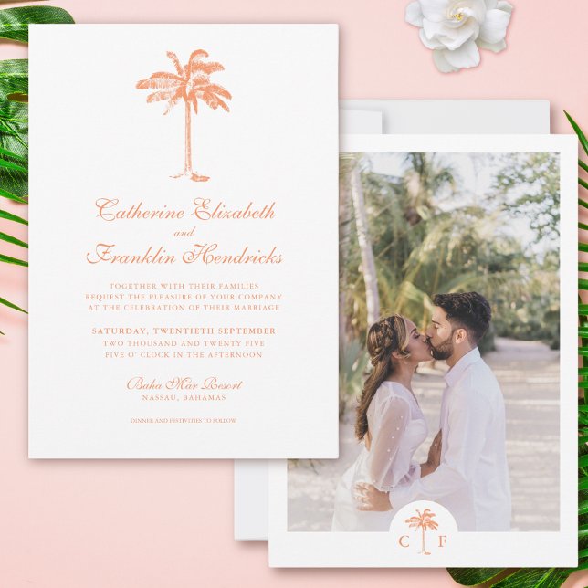Convite Casamento de Fotografias de Monograma da Palm Tree (Criador carregado)