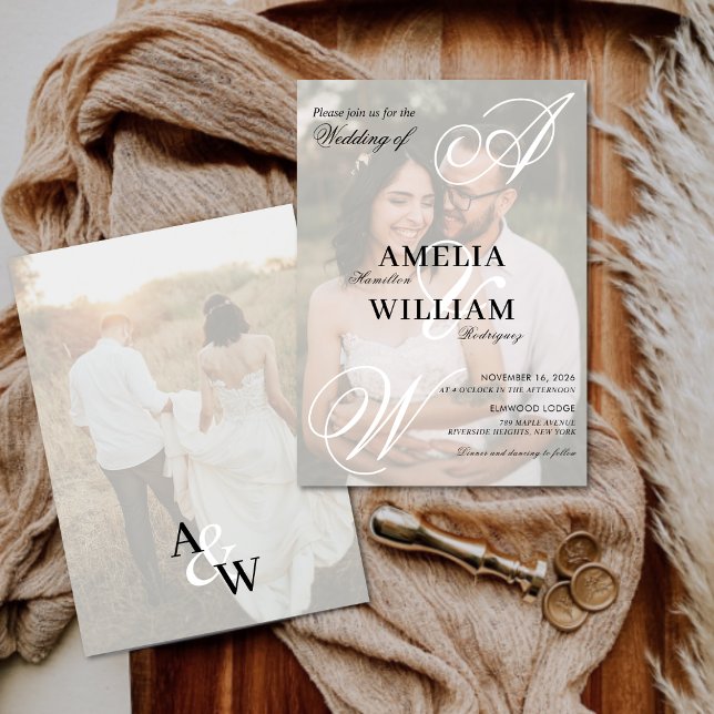 Convite Casamento de Fotografias de Nomes de Script Elegan (Criador carregado)