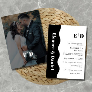 Convite Casamento de Fotografias de Ondas do Monograma em 