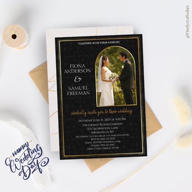 Convite Casamento de Fotografias de Ouro Branco e Preto El (Criador carregado)