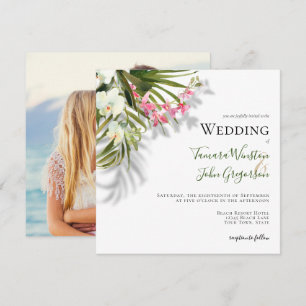 Convite Casamento de Fotografias de Palmas Tropicais Rosa-