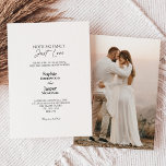 Convite Casamento de Fotografias de Rico Clássico Moderno<br><div class="desc">Este clássico e clássico convite para casamento de fotos de nada rico é perfeito para o seu casamento casual moderno. Esta design apresenta uma caligrafia simples preta em um fundo branco brilhante neutro para combinar com o seu casamento tradicional clássico ou o casamento de boho minimalista no primavera, verão, outono...</div>