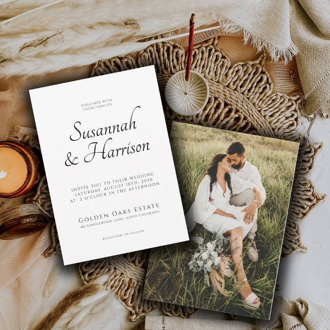 Convite Casamento de Fotografias de Script Elegante (Criador carregado)