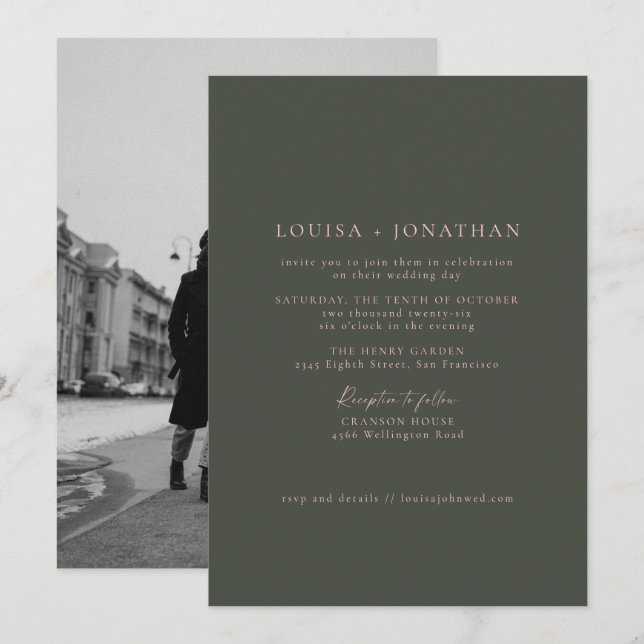 Convite Casamento de Fotografias de Script Formal Verde Ro (Frente/Verso)