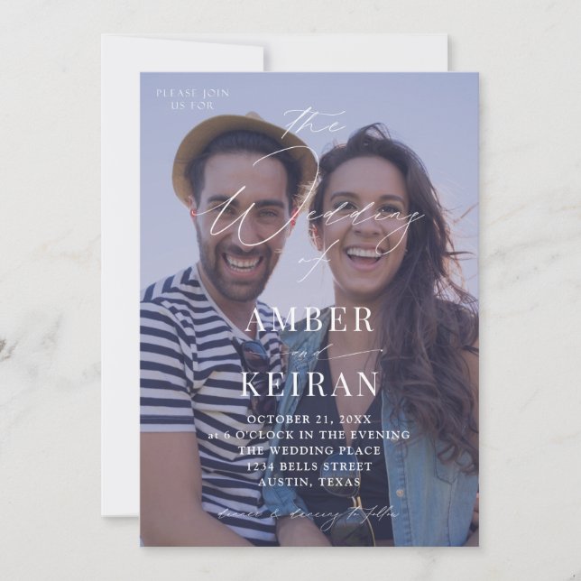 Convite Casamento de Fotografias de Shades Roxos (Frente)