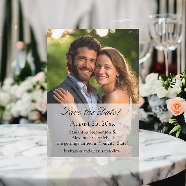 Convite Casamento de Fotografias de Sheer Overlay Elegante (white overlay photo save the date cards)