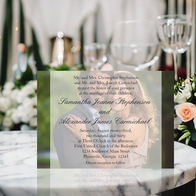 Convite Casamento de Fotografias de Sheer Overlay Elegante (photo overlay wedding invitations)