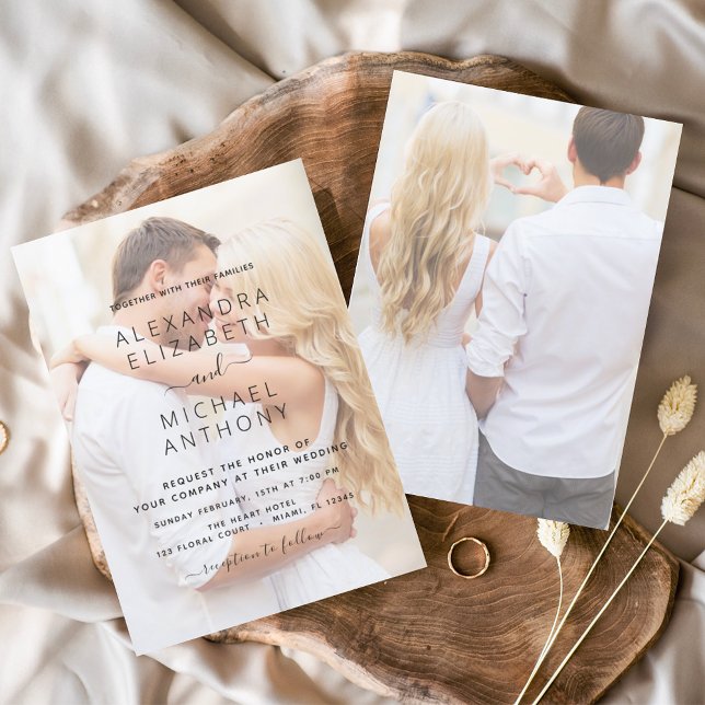 Convite Casamento de Fotografias de Sobreposição Branca e  (Criador carregado)