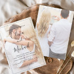 Convite Casamento de Fotografias de Sobreposição Branca e<br><div class="desc">Elevem a elegância do seu casamento com os nossos Convidados de Casamento de Fotos Modernos Pretos e Brancos. Estes convites combinam sofisticação clássica com minimalismo moderno, estabelecendo o tom perfeito para o seu dia especial. O design monocromático gera elegância no eterno, enquanto um recurso de foto personalizável permite mostrar sua...</div>