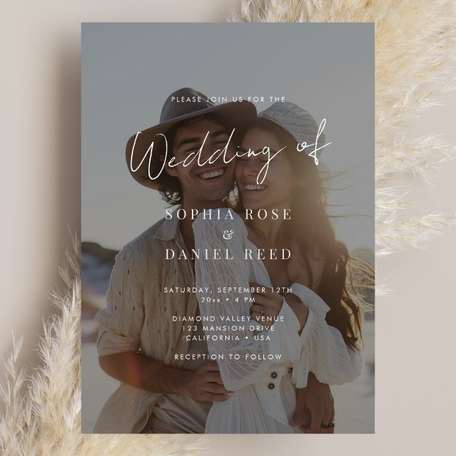 Convite Casamento de Fotografias de Sobreposição Preta e B (Criador carregado)