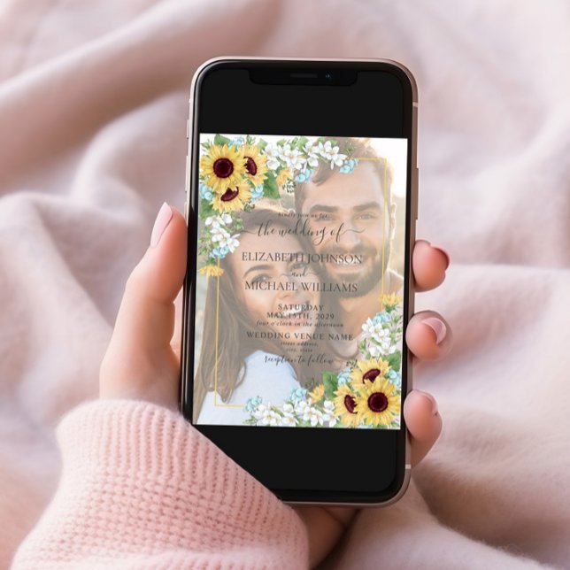 Convite Casamento de Fotografias de Vellum de Girassol Azu (Criador carregado)