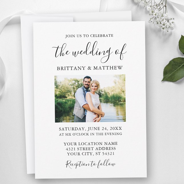 Convite Casamento de Fotografias do Casal de Caligrafia Mi (Customize to change text size or text style.)