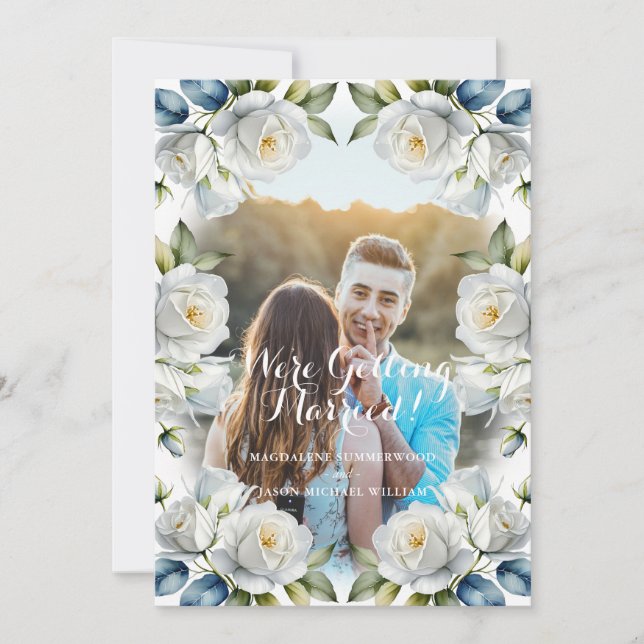 Convite Casamento de Fotografias do Casal de Rosa Branca E (Frente)