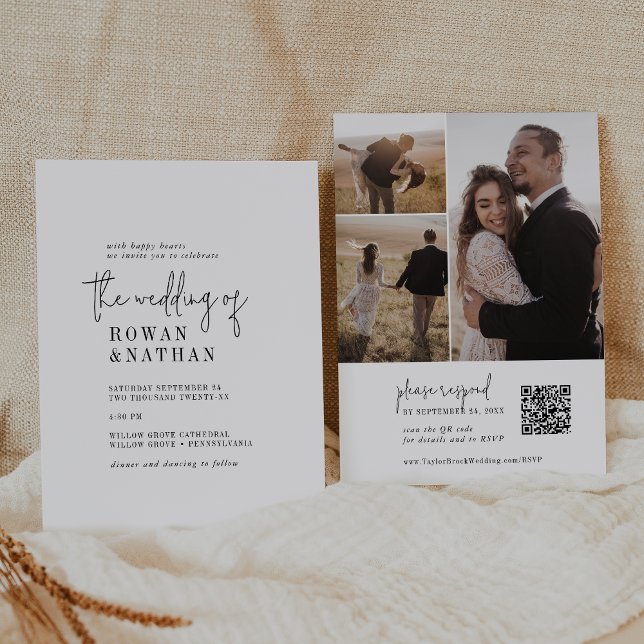 Convite Casamento de Fotografias do Código QR Branco e Pre (Criador carregado)