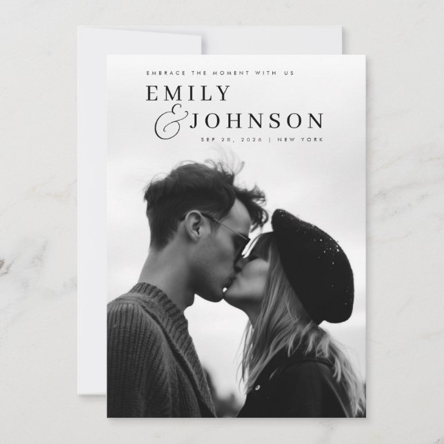 Convite Casamento de Fotografias do Código QR Preto e Bran (Frente)