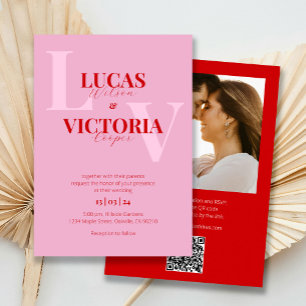 Convite Casamento de Fotografias do Código QR Vermelho e R