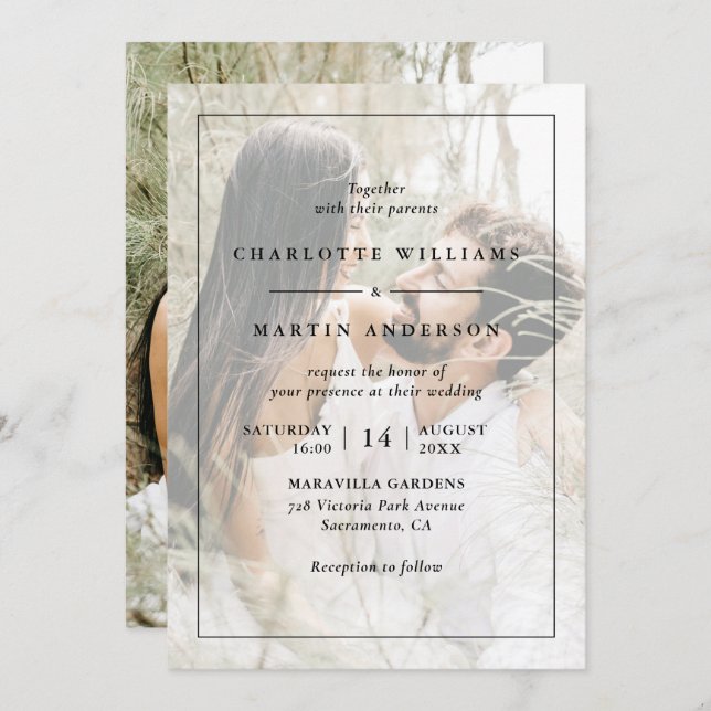 Convite Casamento de Fotografias do Modern Black Overlay 2 (Frente/Verso)