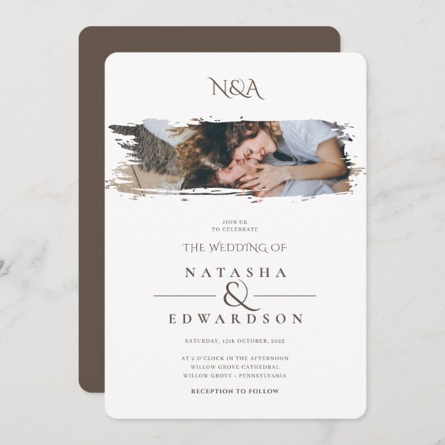 Convite Casamento de Fotografias do Modern Brown e White S (Frente/Verso)