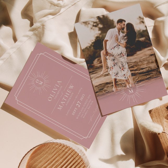 Convite Casamento de Fotografias do Monograma com Meio séc (Criador carregado)