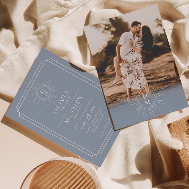 Convite Casamento de Fotografias do Monograma com Meio séc (Criador carregado)