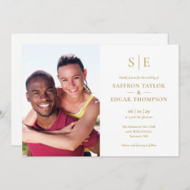 Convite Casamento de Fotografias do Monograma Dourado Mode