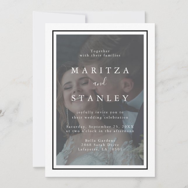 Convite Casamento de Fotografias do Quadro Branco e Preto  (Frente)