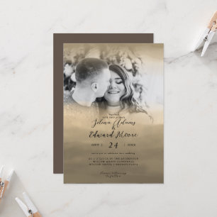 Convite Casamento de Fotografias Douradas de Sobreposição 