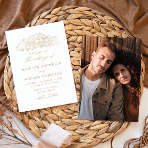 Convite Casamento de Fotografias Douradas Elegante Rustic 