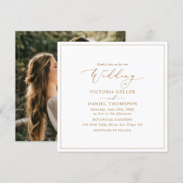 Convite Casamento de Fotografias Douradas Minimalista