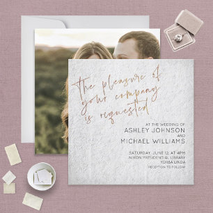 Convite Casamento de Fotografias Douradas Mínimas de Pret