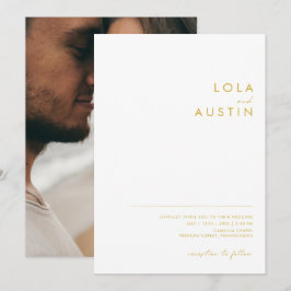 Convite Casamento de Fotografias Douradas Modernas e Minim