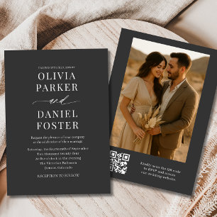 Convite Casamento de Fotografias Elegante de Código QR Mod