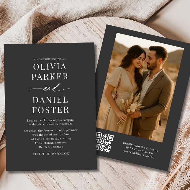 Convite Casamento de Fotografias Elegante de Código QR Mod (Criador carregado)