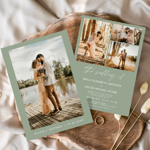 Convite Casamento de Fotografias Elegante Minimalista Sage