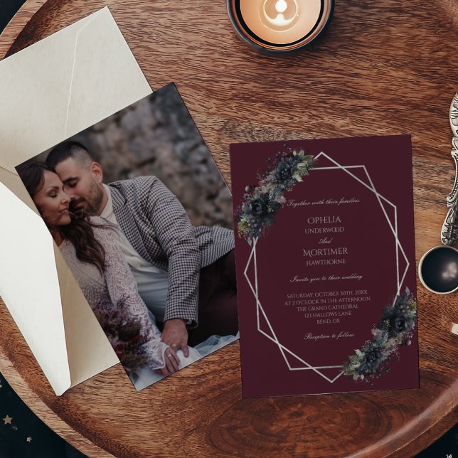 Convite Casamento de Fotografias Formais Folorais Escuras (Criador carregado)