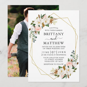 Convite Casamento de Fotografias Geo Frame Rosas de Waterc