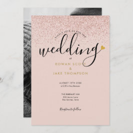 Convite Casamento de Fotografias Glitter Dourado Rosa do C