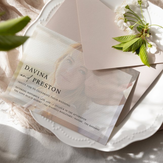 Convite Casamento de Fotografias Horizontal de Script Chic (Criador carregado)