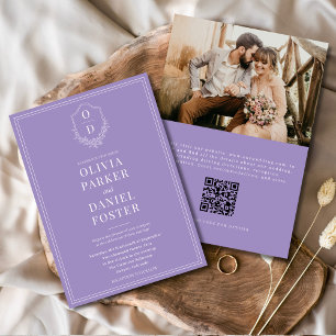 Convite Casamento de Fotografias Lilac Purple com Crest de