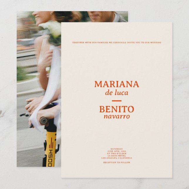 Convite Casamento de Fotografias Minimalista e Creme Moder (Frente/Verso)