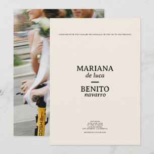 Convite Casamento de Fotografias Minimalista Negra e Creme